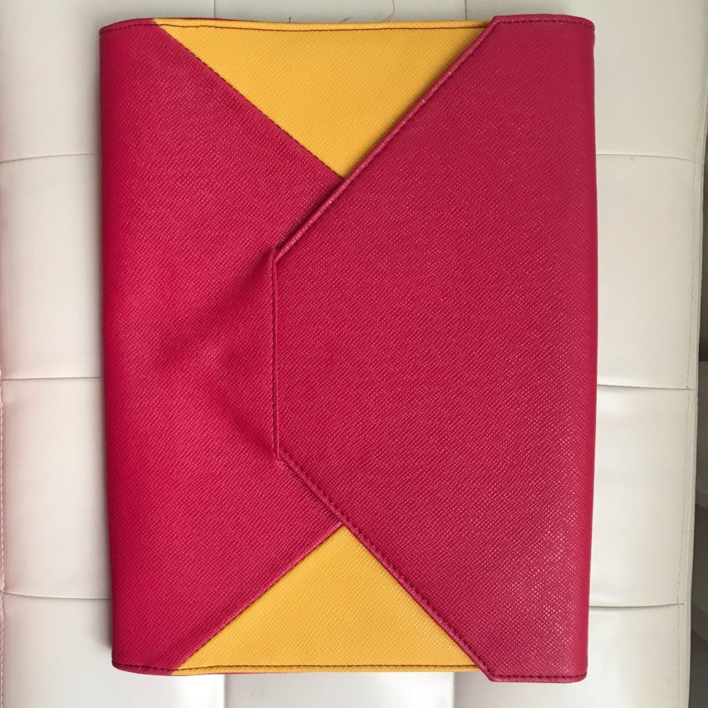 Magenta and Yellow Colorblock Clutch with Chain
